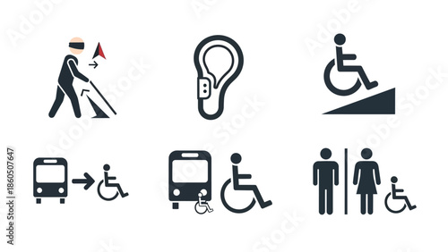 Set of medical icons and business person silhouettes featuring a vector illustration of a medical background with work pictograms and office symbols