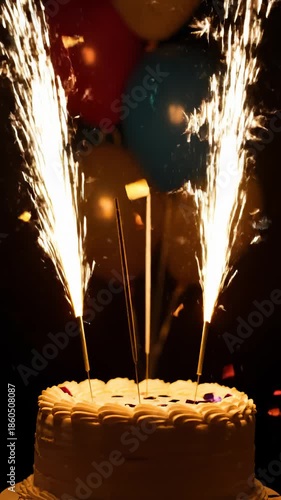 Sparklers Burning on a Birthday Cake at Celebration