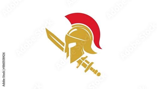 Ancient Greek Spartan Warrior Helmet and Sword.