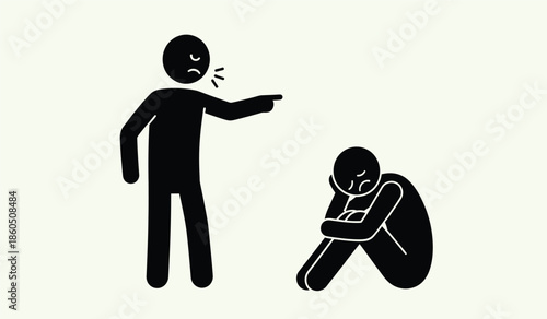 Stick figure illustration depicting a person confronting another in distress