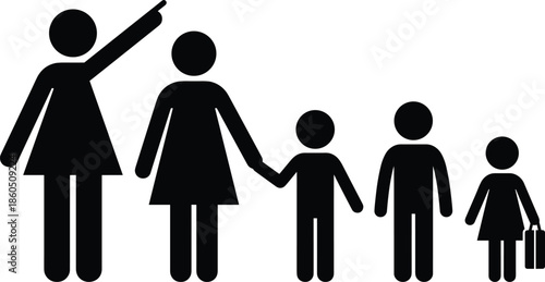 Family or group silhouette illustration, vector design for social unity, travel concept, parenting theme, relationship pose, and expressive gesture artwork
