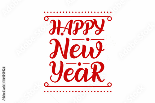 Happy New Year elegant red typography on white background