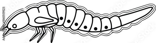 Silhouette Aquatic Insect Larva Monochrome Outline Doodle Biology Education Vector Illustration