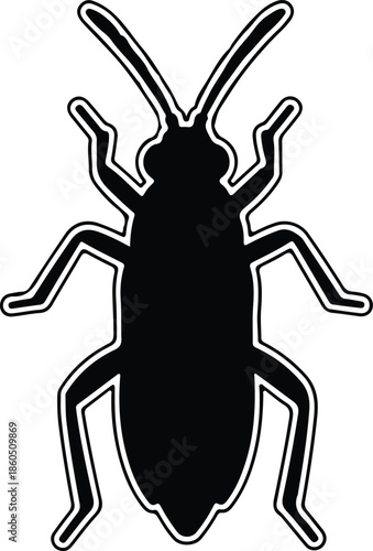 Silhouette Black Beetle Insect Bug Pest Simple Graphic Outline Vector Illustration