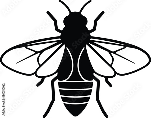 Silhouette Flying Bee Icon Design Element Black White Vector Illustration