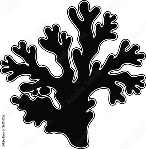 Silhouette intricate branching marine coral organism or decorative plant element Vector Illustration