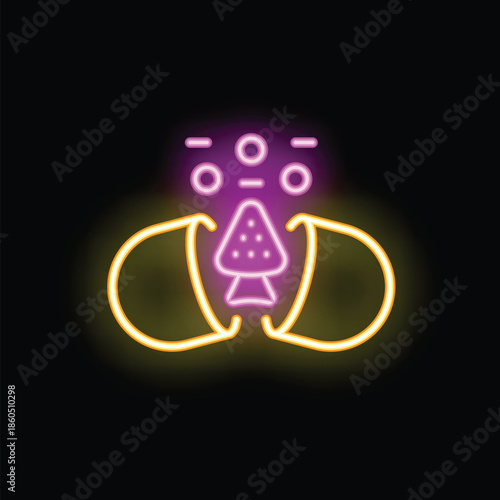 Glowing neon line icon of wagashi mochi with strawberry filling for japanese cuisine dessert menu