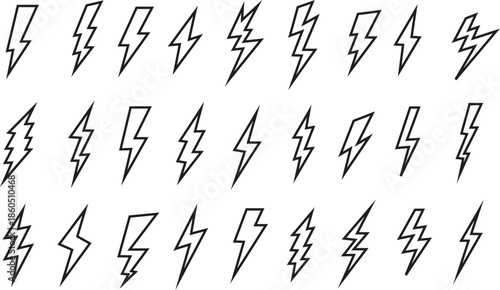 Collection of distressed black lightning bolt icons
