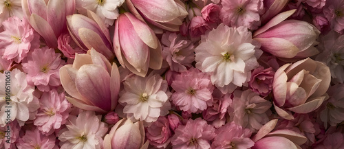 Dramatic Macro Photography of Pink Magnolia and Cherry Blossoms with Water Droplets and Deep Shadows