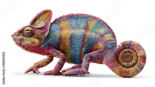chameleon changing color isolated on white background