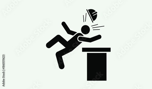 Stick figure falling backward from a small black box or pedestal