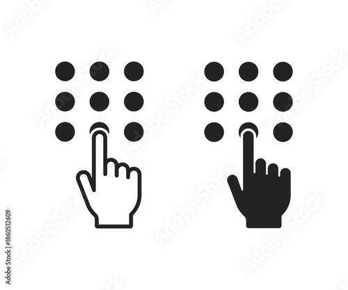 Keypad icon. Code lock icon. Access pin code icon. Hand entering pin code icon sign vector