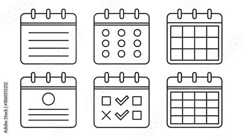 Set of modern calendar icons for organization and planning purposes