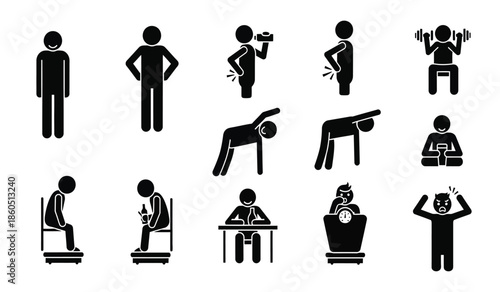 Diverse human figures performing various daily activities in a minimalist style