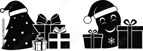 Christmas Santa with Gift Boxes Celebration Vector