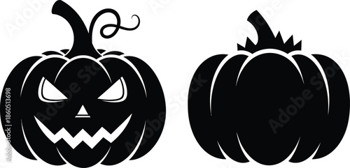 Halloween Pumpkin Faces Scary Silhouette Vector