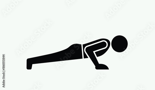 A silhouette of a person performing a pushup exercise against a white background