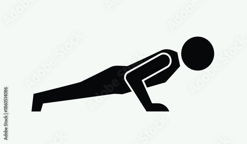 Silhouette of a person performing a push up exercise against a white background