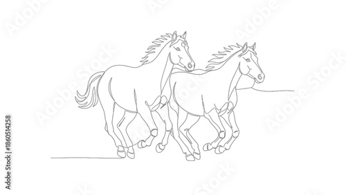 Two horses running together in a simple black and white illustration