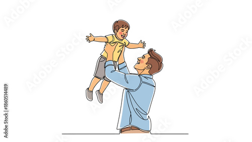 Father lifting and playing with his happy young son in a joyful moment
