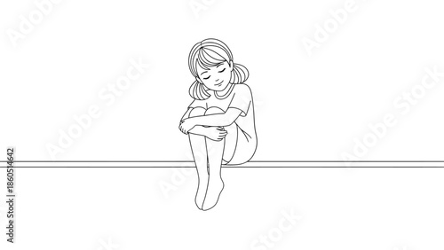 Young girl sitting on the floor with her knees pulled up to her chest
