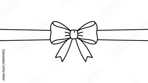 A simple black and white line drawing of a bow on a ribbon