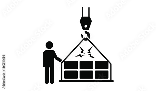 Industrial robotic arm lifting a pallet of boxes near a worker