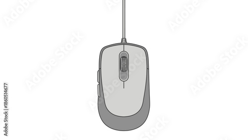 Wired computer mouse with cord and scroll wheel on white background