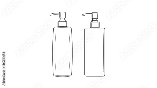 Two black outlined pump bottles on a white background