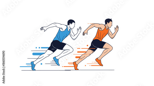 Two male athletes sprinting side by side in a competitive racing scene