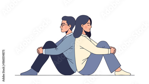 Man and woman sitting back to back with knees bent and hands clasped