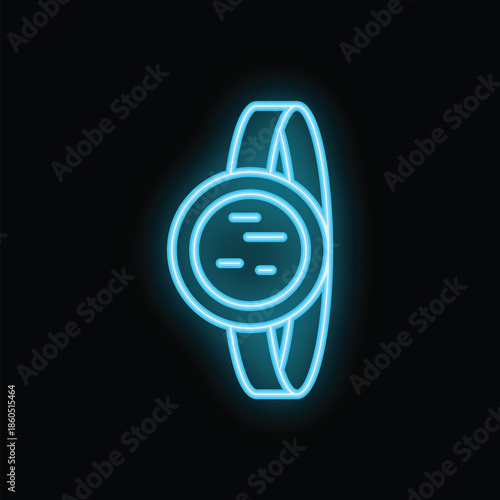 Neon sign representing a smartwatch with its luminous bracelet, giving an impression of new technology