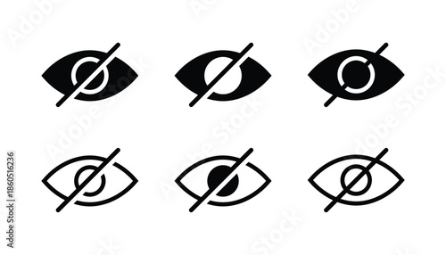 Eye crossed icon vector symbol set. Hidden eye slash icon. Invisible privacy symbol. Privacy, hidden eye, thin line symbols