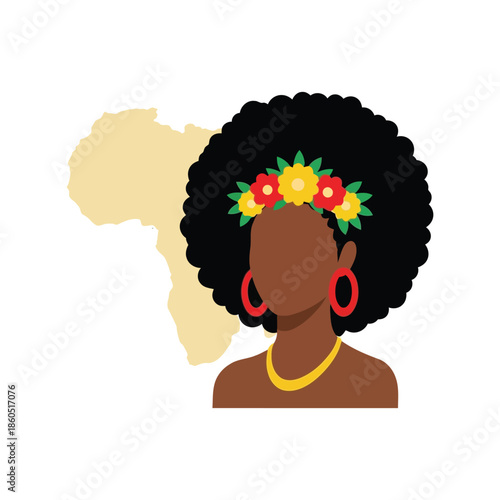 African Woman with Flowers and Map Vector