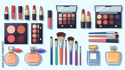 Cosmetic Collection: An Assortment of Makeup and Beauty Products in Vector Style