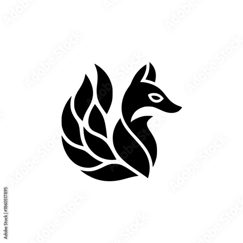 Stylized fox head with leafy design in black