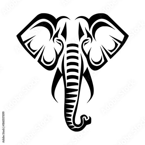 Stunning black and white elephant head with tribal style design