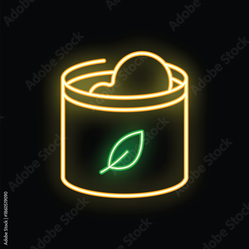 Glowing neon line cosmetic cream jar icon isolated on black background. Body care products for men. Vector illustration