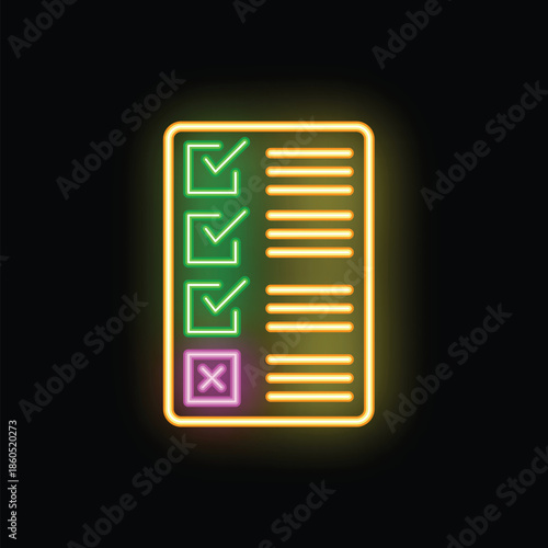 Vibrant neon sign depicting a checklist, with some items marked as complete and others remaining unfinished
