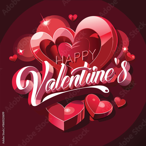 Happy Valentines Day Greeting With 3D Hearts And Typography love