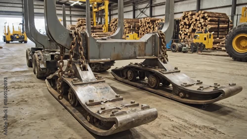Industrial logging sled with heavy-duty tracks and chains designed for ...