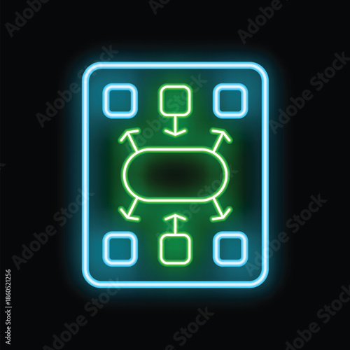 Neon icon representing the concept of online poker game, perfect for topics related to gambling and online entertainment