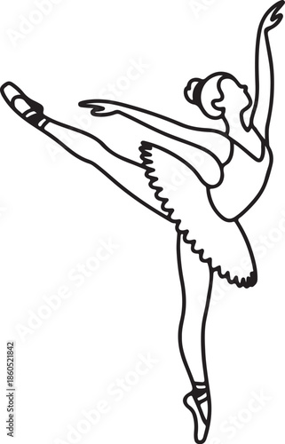 Ballerina dancing in tutu Line Art, Coloring Book Page Vector Illustration
