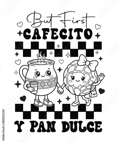 Kawaii Concha Bread and Coffee Cup Best Friends Illustration