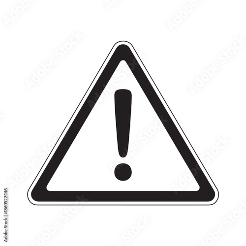 Warning triangle sign with exclamation mark icon in monochrome graphic.