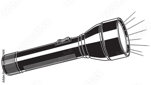 Bright handheld flashlight shown from side with beam and grip details in close up.