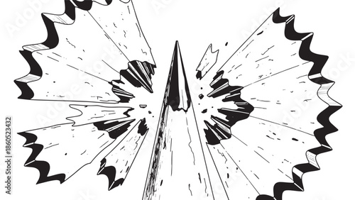 Abstract black and white explosion burst illustration with sharp jagged lines.