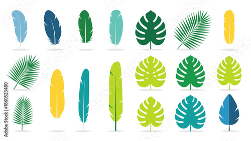 Collection of colorful tropical leaves and foliage