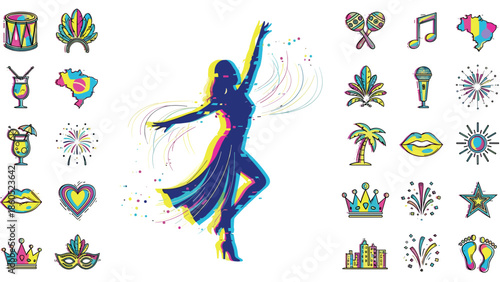 Silhouette of a ballerina dancing with colorful splash effects