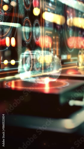 Futuristic interface displaying data and processing information